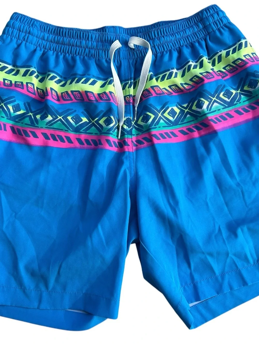 Chubbies‎ Men's Blue Geometric Neon Swim Trunks 7” Inseam Medium EUC